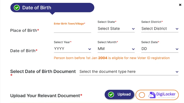 date of birth form voter enrolment